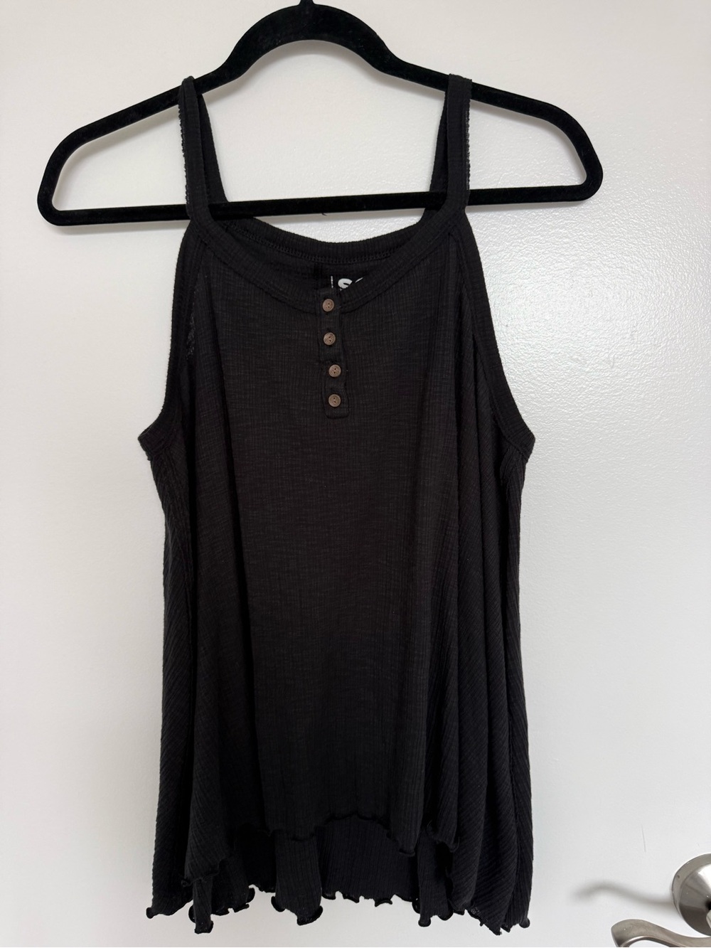 SO Black Waffle-Knit Button Tank